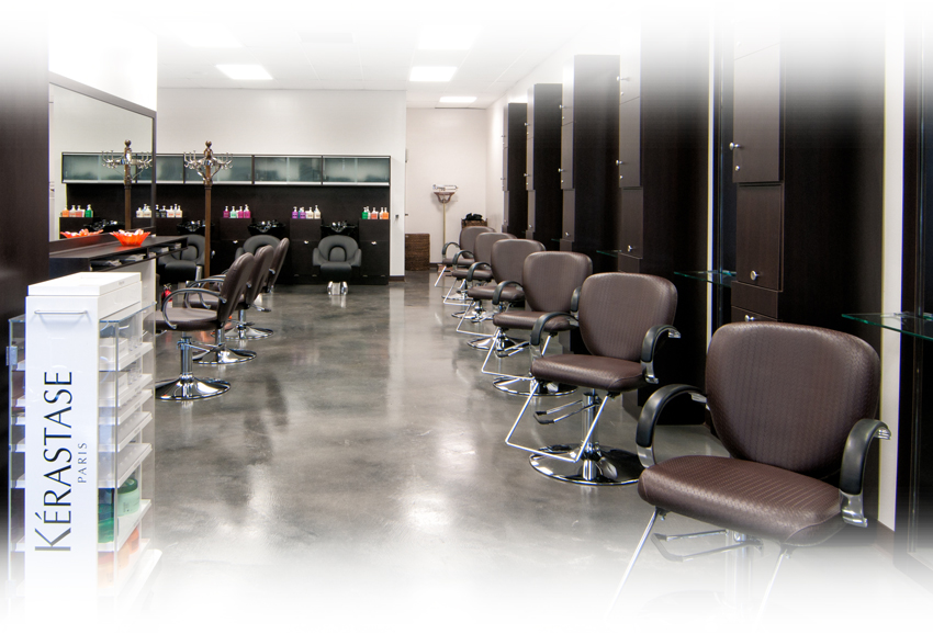 Italian design styling stations create a spacious and inviting feel as you enter the salon